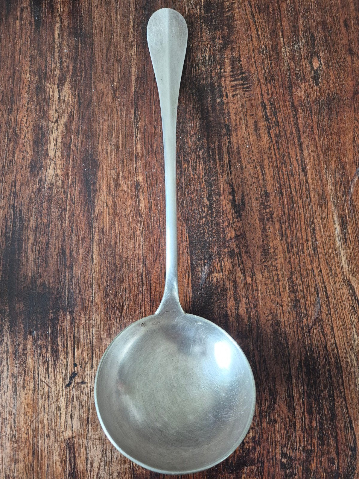 Antieke verzilverde soeplepel, 32 cm, 260 gram, Ophalen of Verzenden