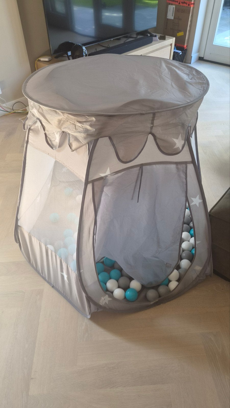 Ballenbak met ballen - Grijs/Wit/Blauw, Ophalen of Verzenden, Gebruikt, Overige typen
