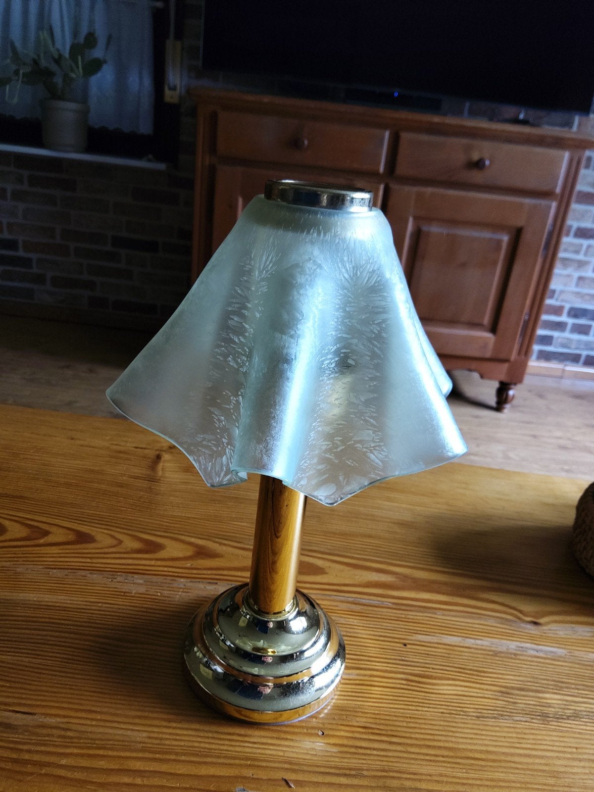 vintage theelicht houder met matglazen kap, Ophalen of Verzenden, Huis en Inrichting