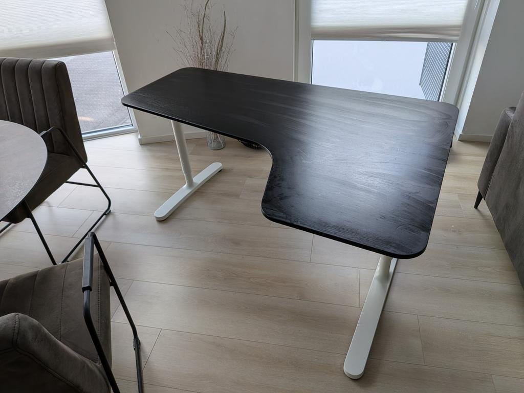 Ikea Bekant hoekbureau zwart blad witte poot, Ophalen, Zwart, Spaanplaat of MDF, Hoekbureau