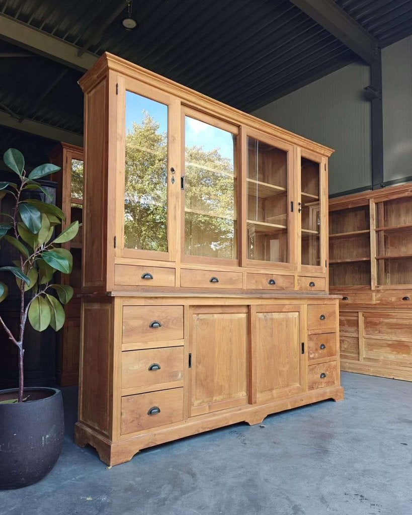 Mooie grote teakhouten winkelkast | Buffetkast teak #6231, Gebruikt, -, 200 cm of meer, -