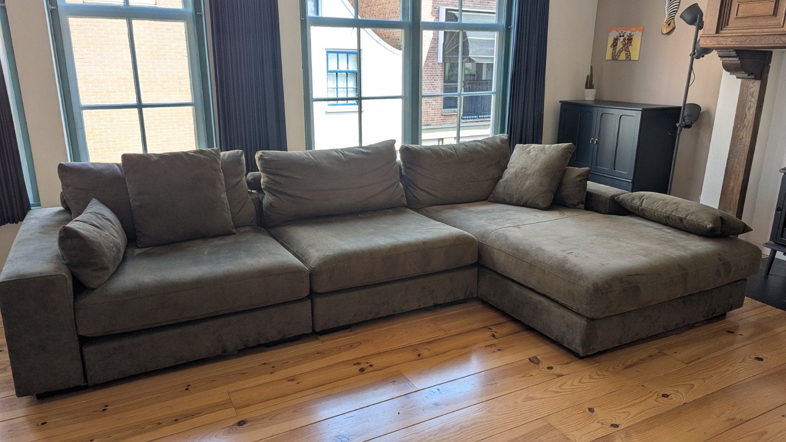 Grote nette comfortabele hoekbank/ loungebank, Ophalen, Overige materialen, 250 tot 300 cm, Gebruikt