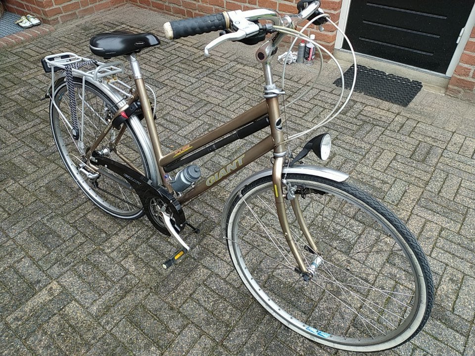 Giant Tourer Damesfiets met 3x7 versnellingen en AXA slot, Ophalen, Velgrem, Versnellingen, Giant