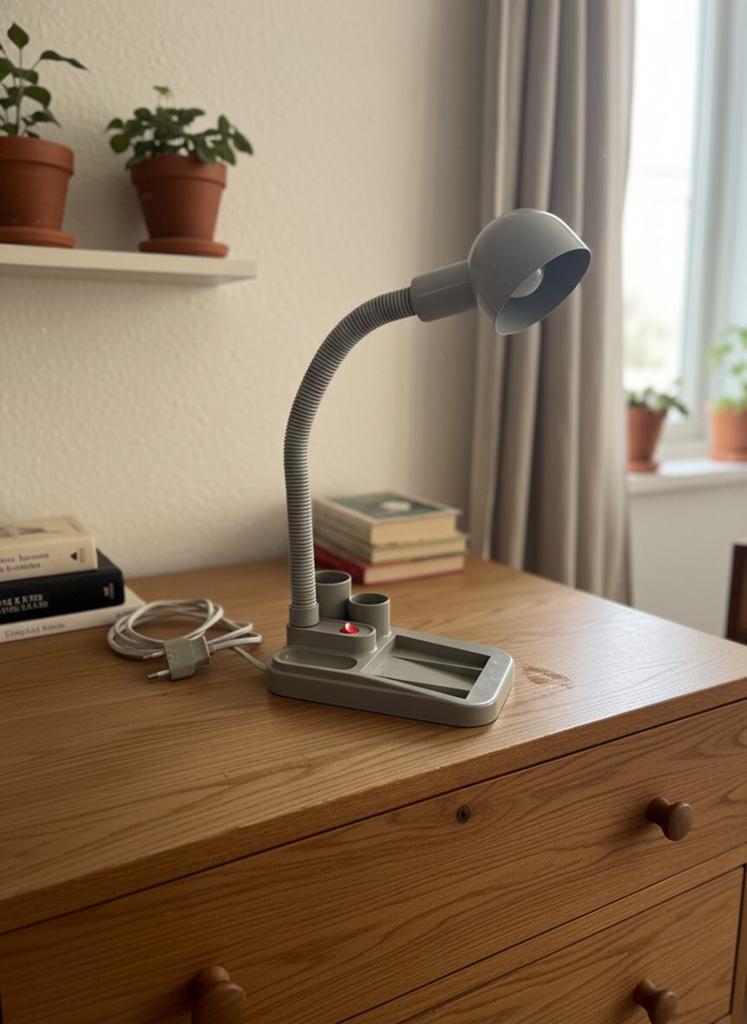 Vintage Space Age Eyeball Bureaulamp met Organizer – Grijs, Huis en Inrichting, Lampen | Tafellampen, Ophalen of Verzenden, Zo goed als nieuw