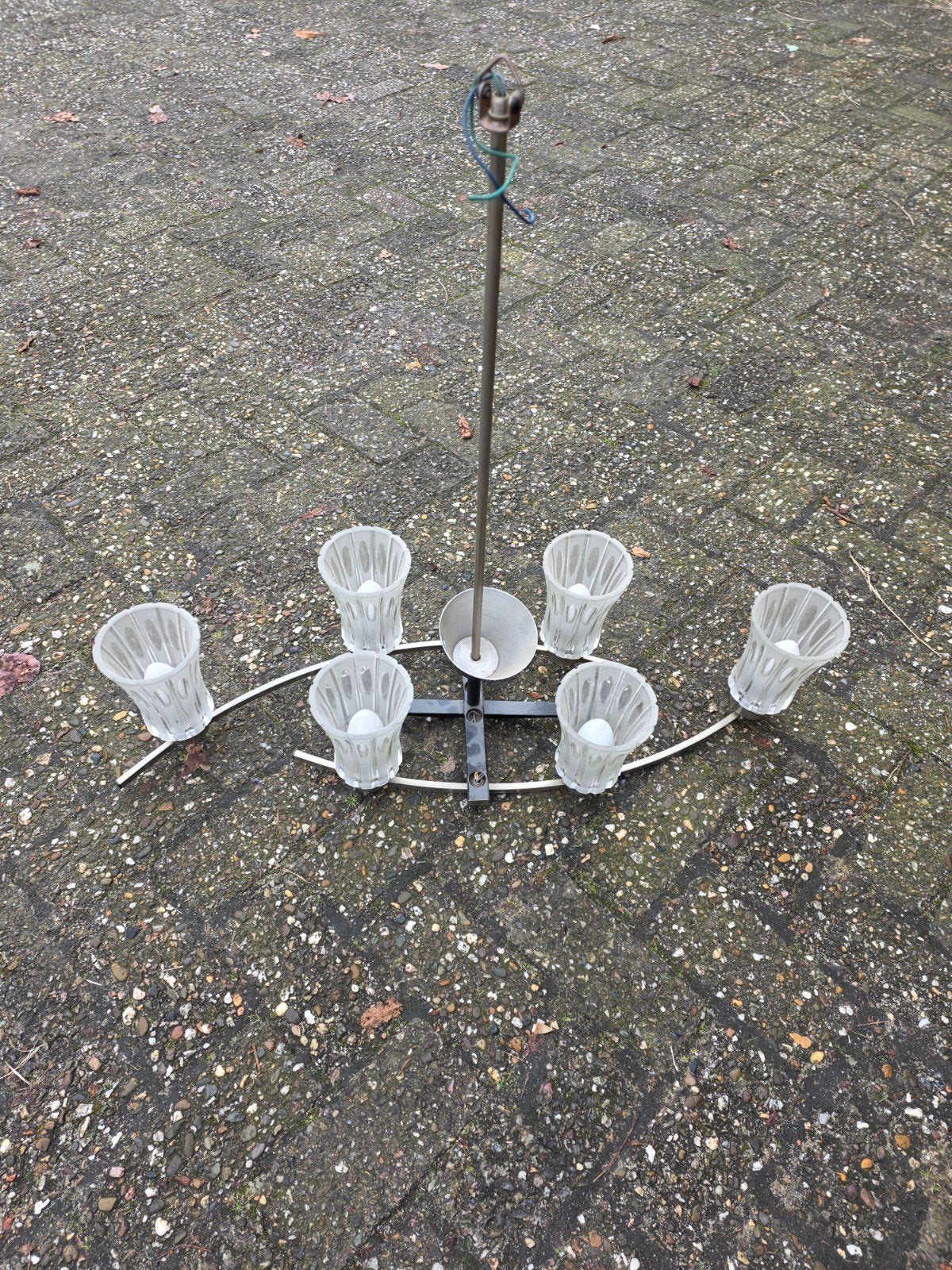 Vintage plafond lamp met  6 glazen kelken, Ophalen, ., ., .