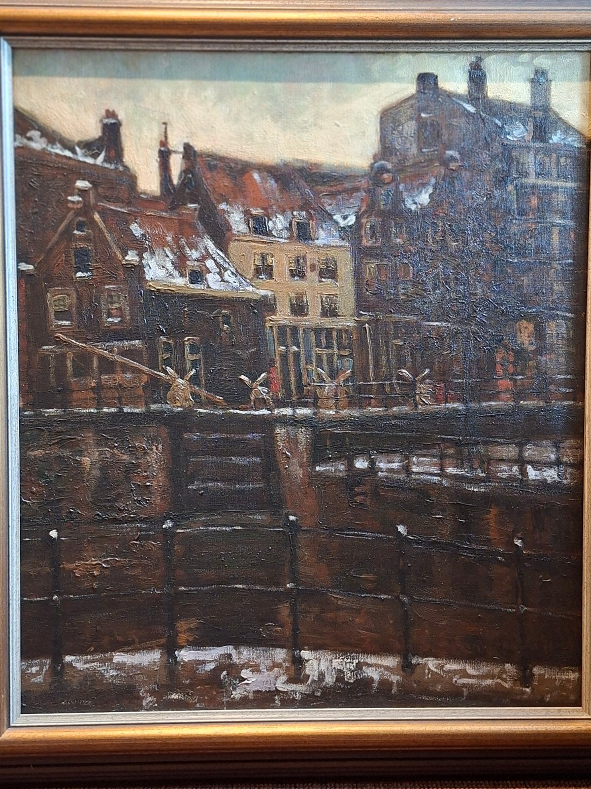 Wintergezicht Amsterdamse grachten, Ophalen, Nederlandse school, Doek, Olieverf