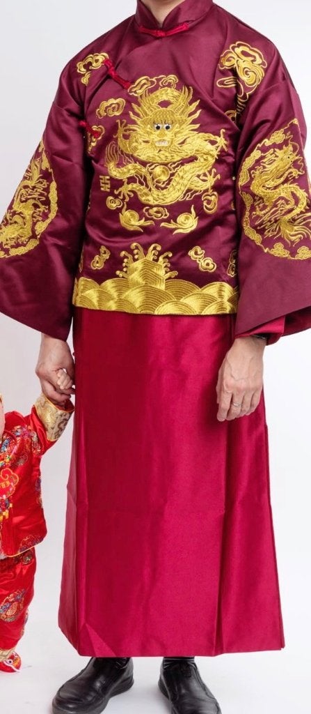 Traditioneel Chinees Drakenkostuum - Rood/Goud, Ophalen of Verzenden, Zo goed als nieuw, Pak of Jurk