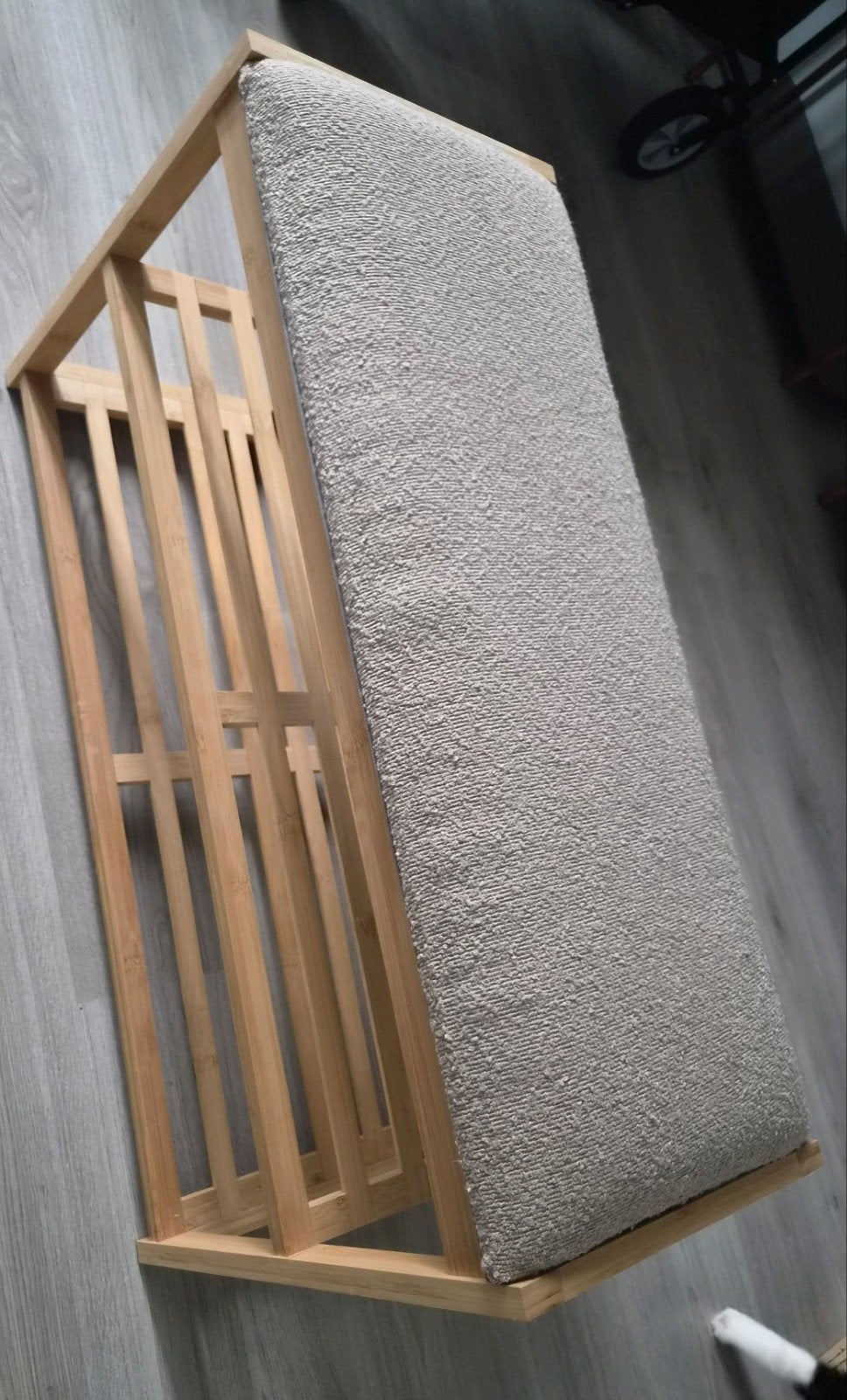 Halbankje met schoenenrek - Bamboe en stof, Ophalen, Hout, Modern, Scandinavisch, 100 tot 125 cm