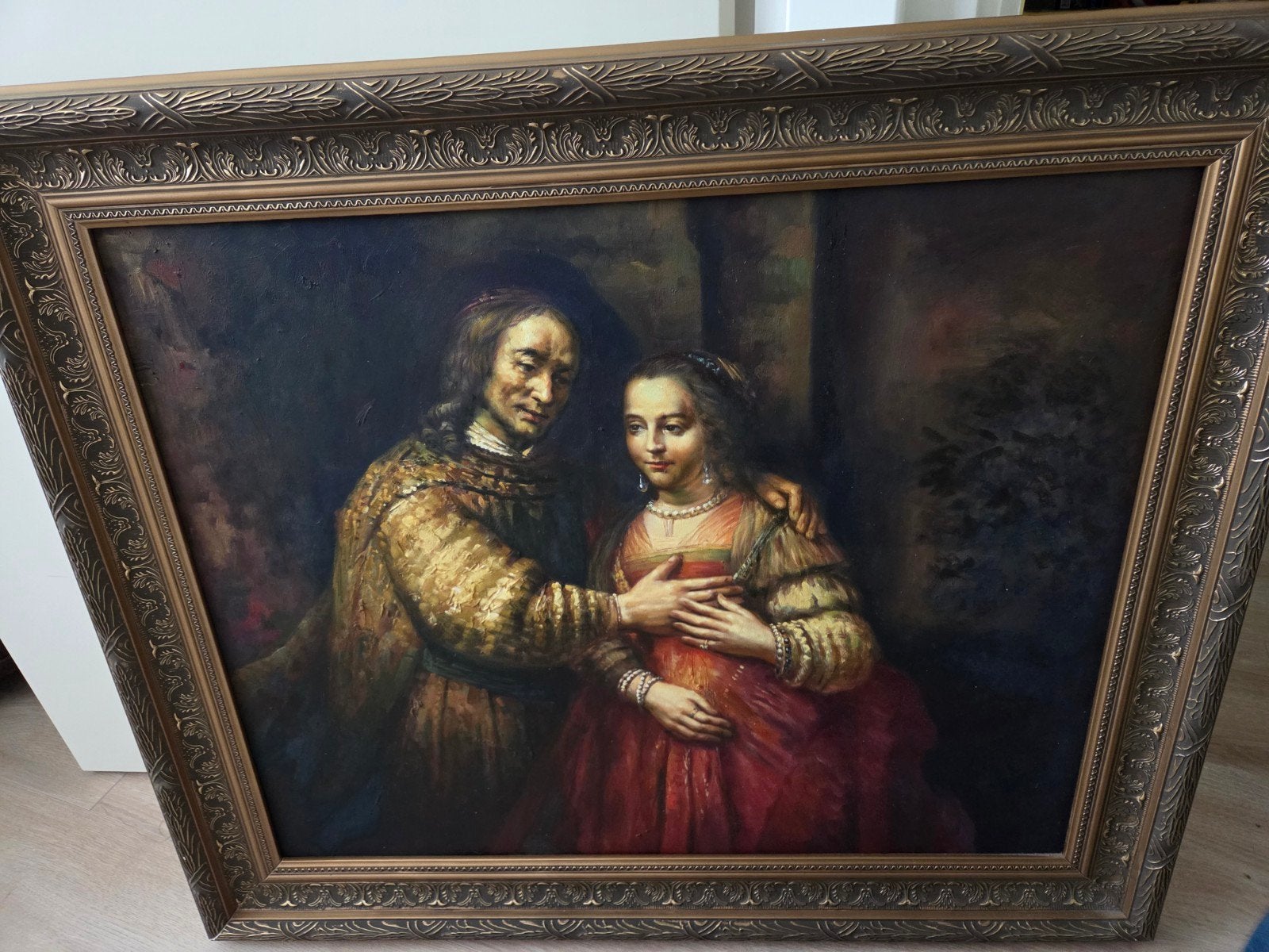 Schilderij Het Joodse Bruidje- Rembrandt, Antiek en Kunst, Ophalen, Handgeschilderd, Doek, Portret of Personen