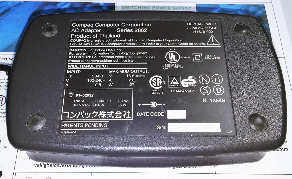 Compaq Contura 2862 Armada Adapter 147679-002 16.5V 2.6A 27W, Computers en Software, Ophalen of Verzenden, Zo goed als nieuw
