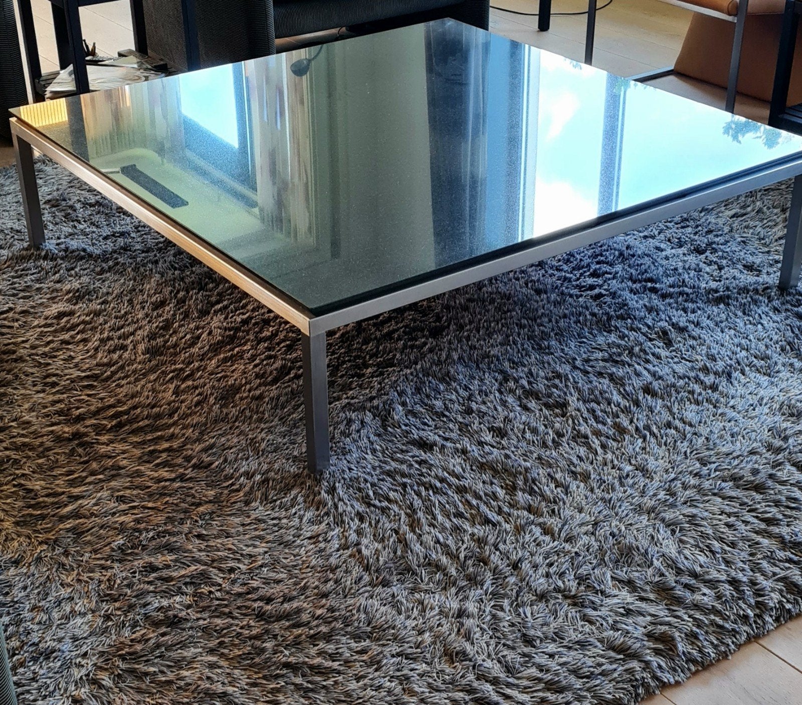 Stijlvolle salontafel met zwart granieten blad en RVS frame, Huis en Inrichting, Overige materialen, Vierkant, Ophalen of Verzenden