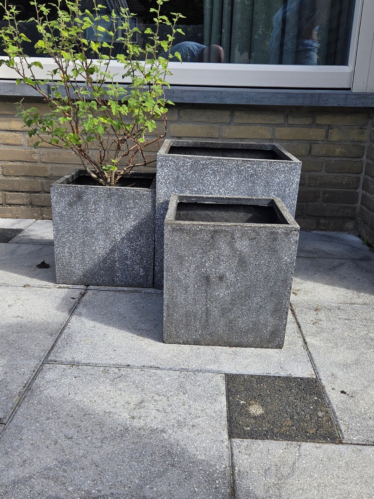 Set van 3 grijze vierkante bloempotten, Tuin en Terras, Kunststof, Gebruikt, Vierkant, Balkon