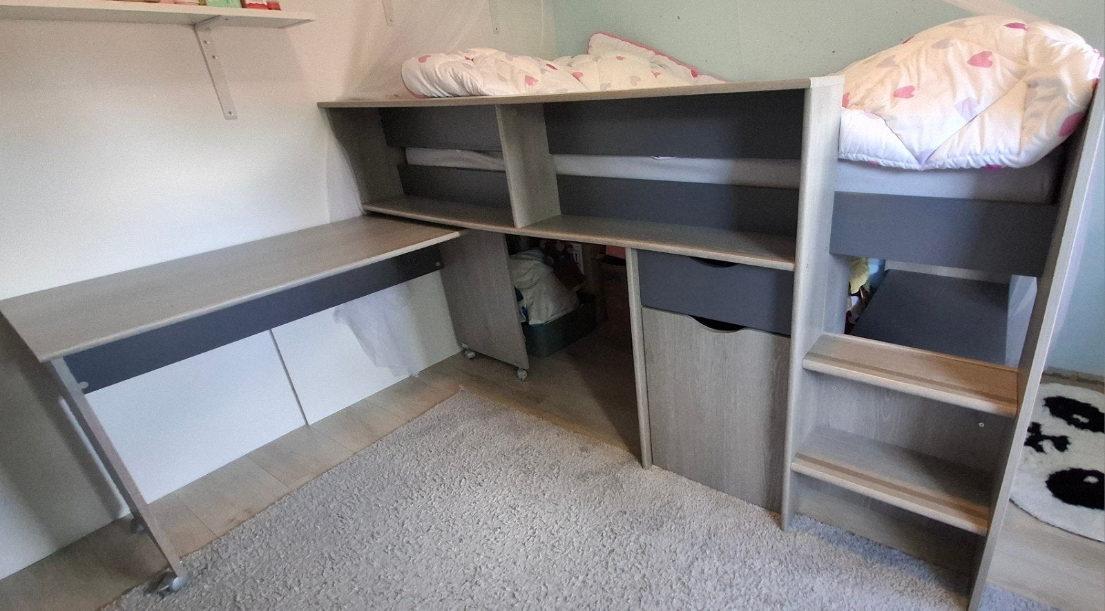 Halfhoogslaper met bureau en opbergruimte, Ophalen