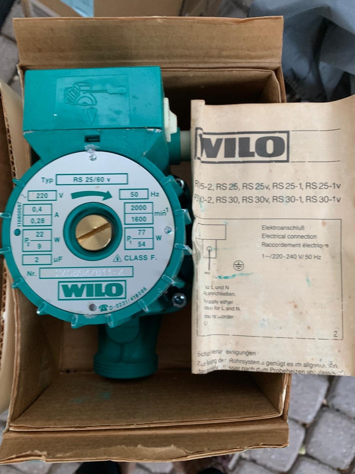WILO RS 25/60 V CV-pomp voor verwarmingsinstallatie, Doe-het-zelf en Verbouw, Ophalen of Verzenden, Gebruikt, Minder dan 200 watt