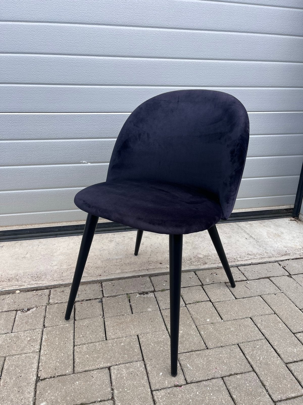 Set van 6 zwarte velvet eetkamerstoelen - Z.G.A.N., Huis en Inrichting, Stoelen, Ophalen, Zwart, Zo goed als nieuw, Stof