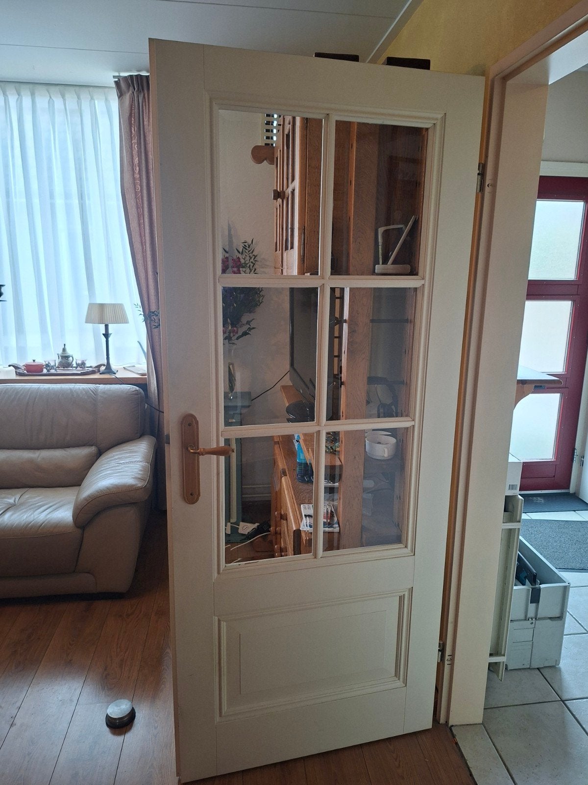 Klassieke linksdraaiende opdekdeur facet geslepen glas, Ophalen, Gebruikt, 80 tot 100 cm, Binnendeur