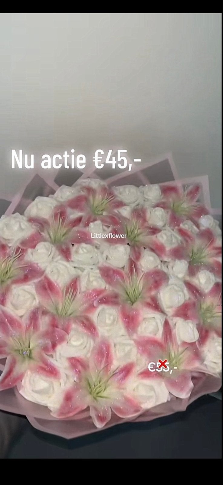 Boeket van rozen en lelies actie €45, Ophalen, Nieuw, Meerkleurig, Kunststof