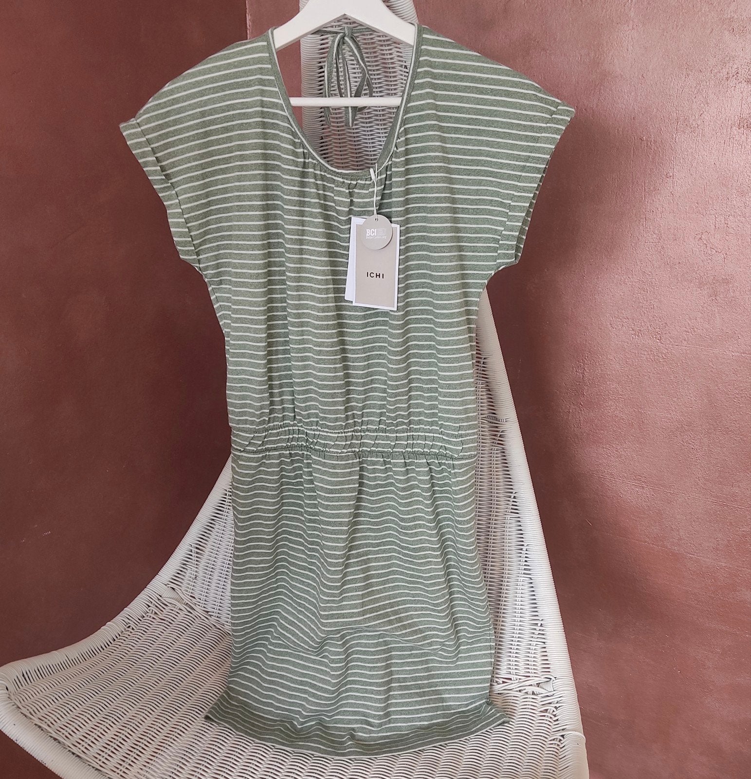 Nieuw - Ichi zomer jurk groen gestreept - mt xs, Verzenden, Nieuw, Maat 34 (XS) of kleiner, Ichi