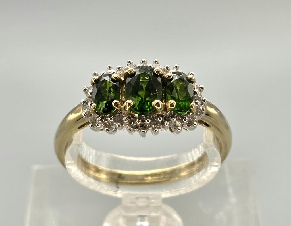 Gouden Vintage bi-color ring smaragd en diamant. 2026/292., ., Ophalen of Verzenden, Zo goed als nieuw, Met edelsteen