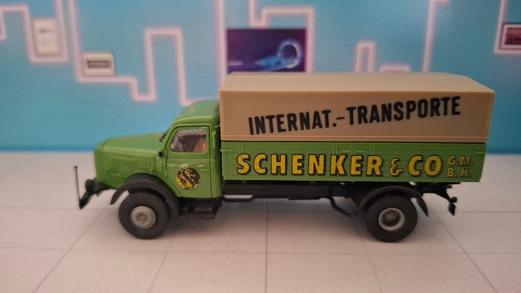 Brekina 1:87 Henschel HS 140 huif bakwagen Schenker & Co., Ophalen of Verzenden, Gebruikt, Bus of Vrachtwagen, Brekina