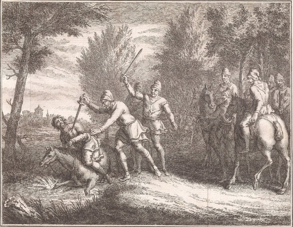 Moord van Graave Floris den Vyfden 1296, 19 cm, Ophalen of Verzenden, Gravure, 15 cm