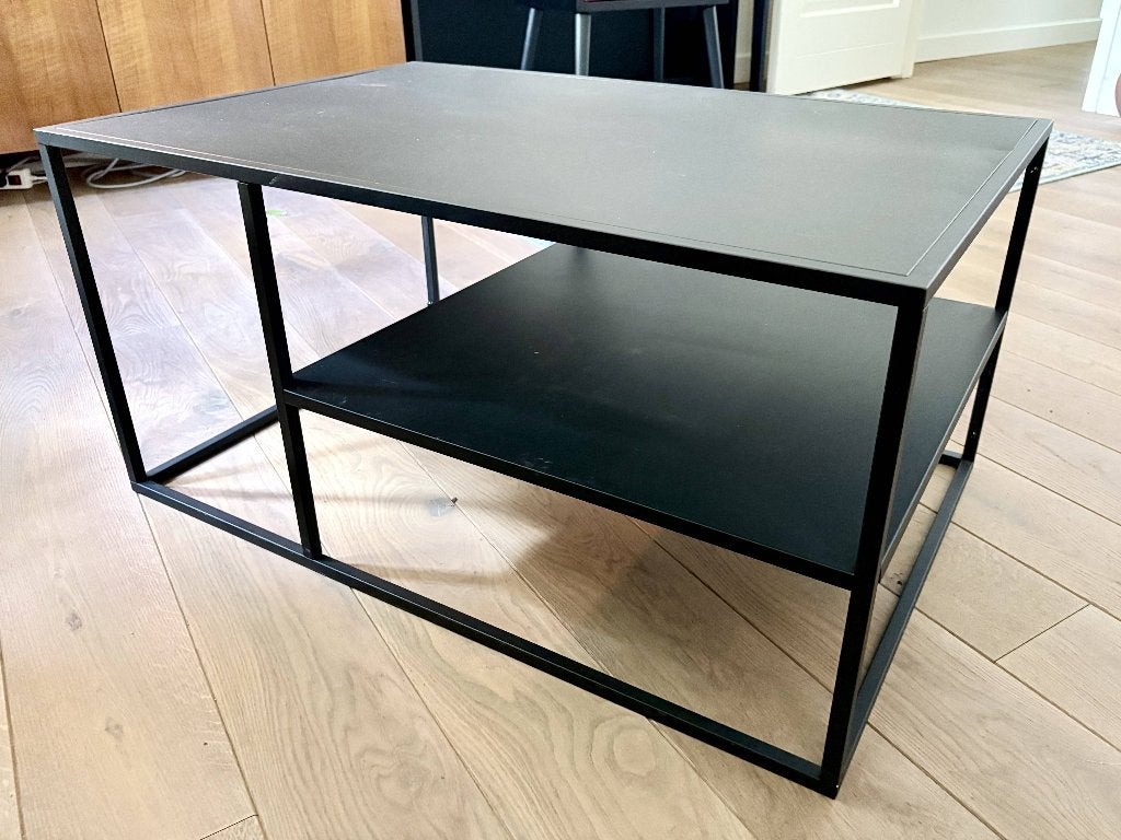 Zwarte Metalen Salontafel met Plank, Ophalen, Gebruikt, 50 tot 100 cm, 50 tot 100 cm