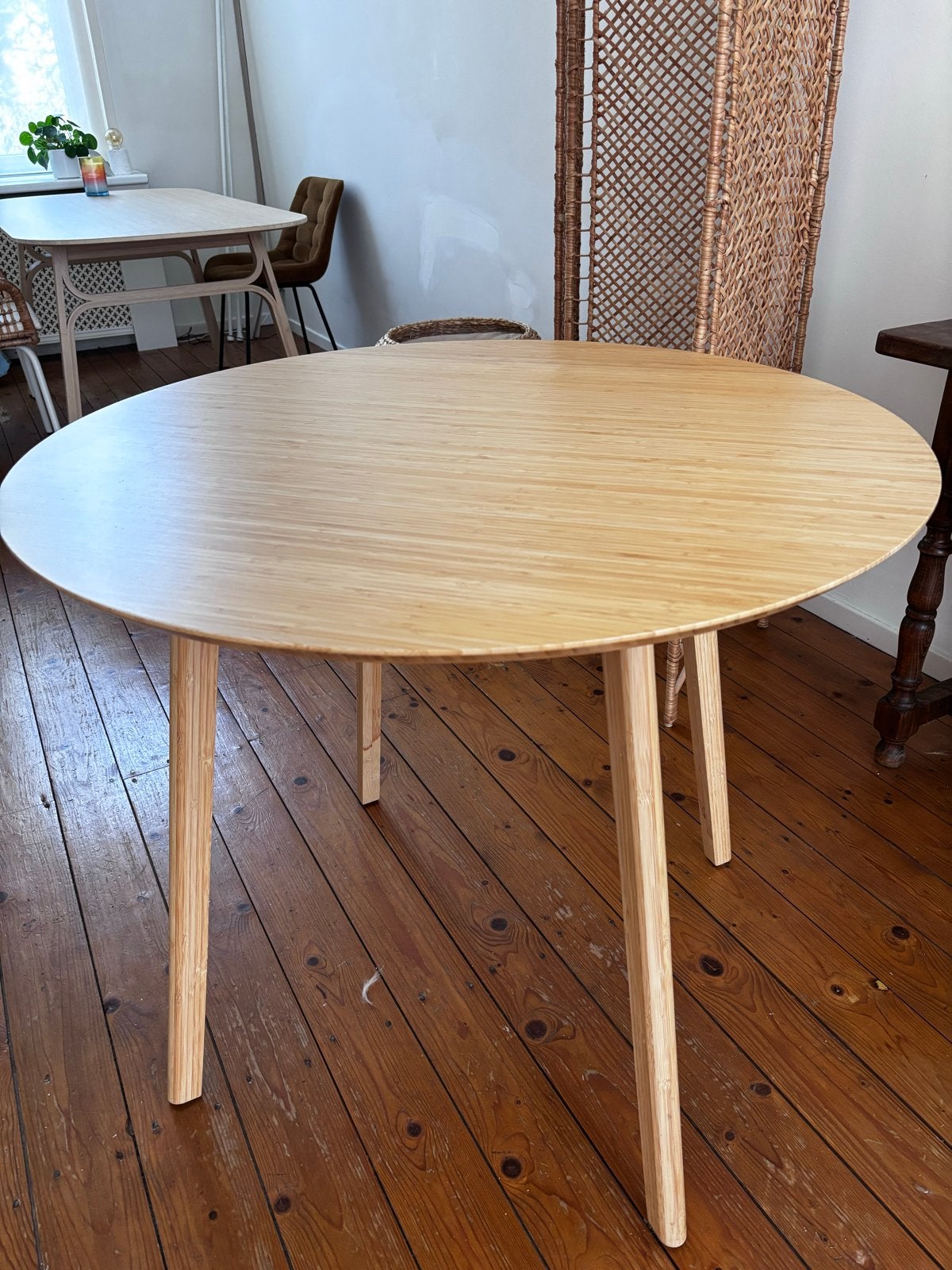 Sfeervolle Bamboe OPPLI Eettafel van IKEA - Goede Staat, Ophalen, Gebruikt, Rond, 50 tot 100 cm