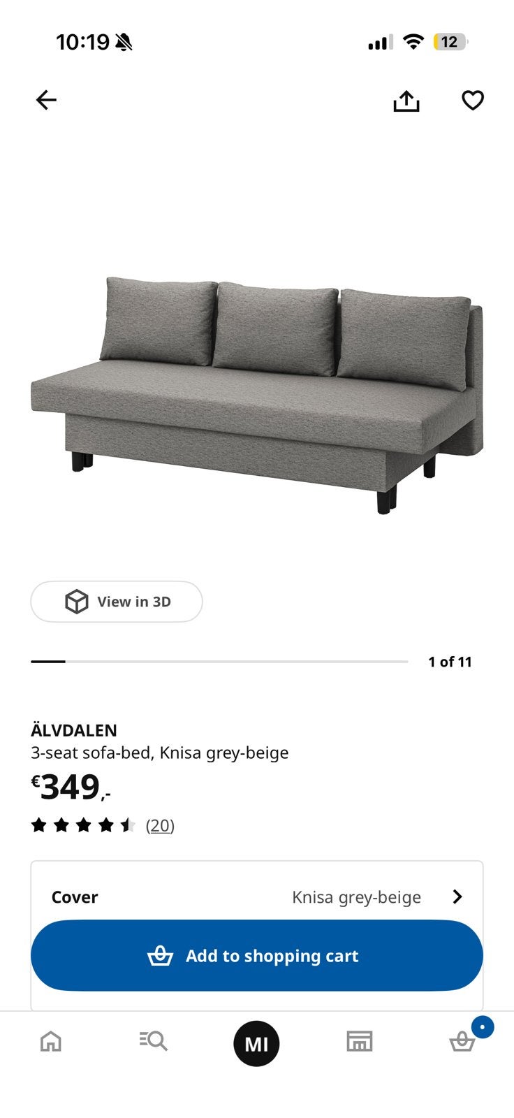 IKEA ALVDALEN 3 seat sofa bed, Ophalen, Zo goed als nieuw, Tweepersoons