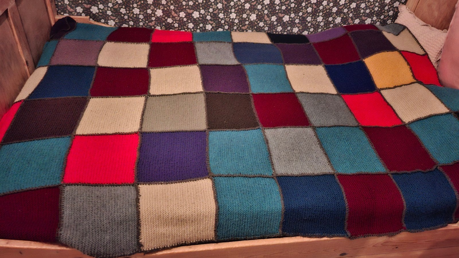 Gebreid lapjesdeken, Katoen, 135 cm, Ophalen of Verzenden, Zo goed als nieuw