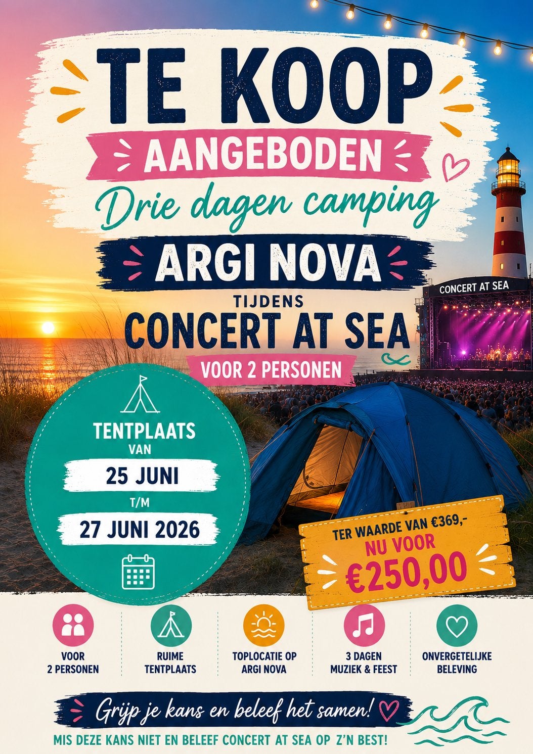 Camping concert at sea 25 juni tot 28 juni, Tickets en Kaartjes, Twee personen
