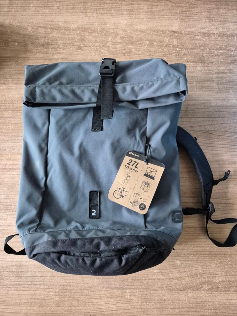 Decathlon Elops 27L Rugzak Dubbele Fietstas Groen Grijs, Ophalen, Zo goed als nieuw, DECATHLON