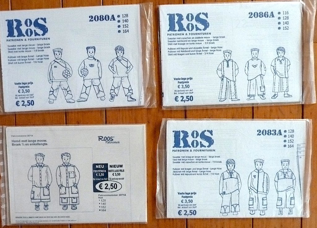 4 ROOS jongenspatronen 116 t/m 164 - 2080A 2086A 2083A 2071A, Hobby en Vrije tijd, Kledingpatronen, Verzenden, Zo goed als nieuw