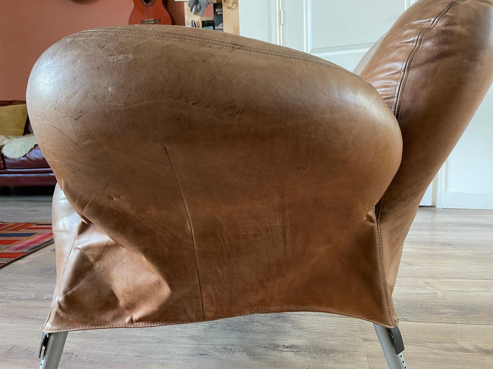 Leren fauteuil van Gerard van den Berg voor Label, Ophalen, Gebruikt, Leer, 75 tot 100 cm