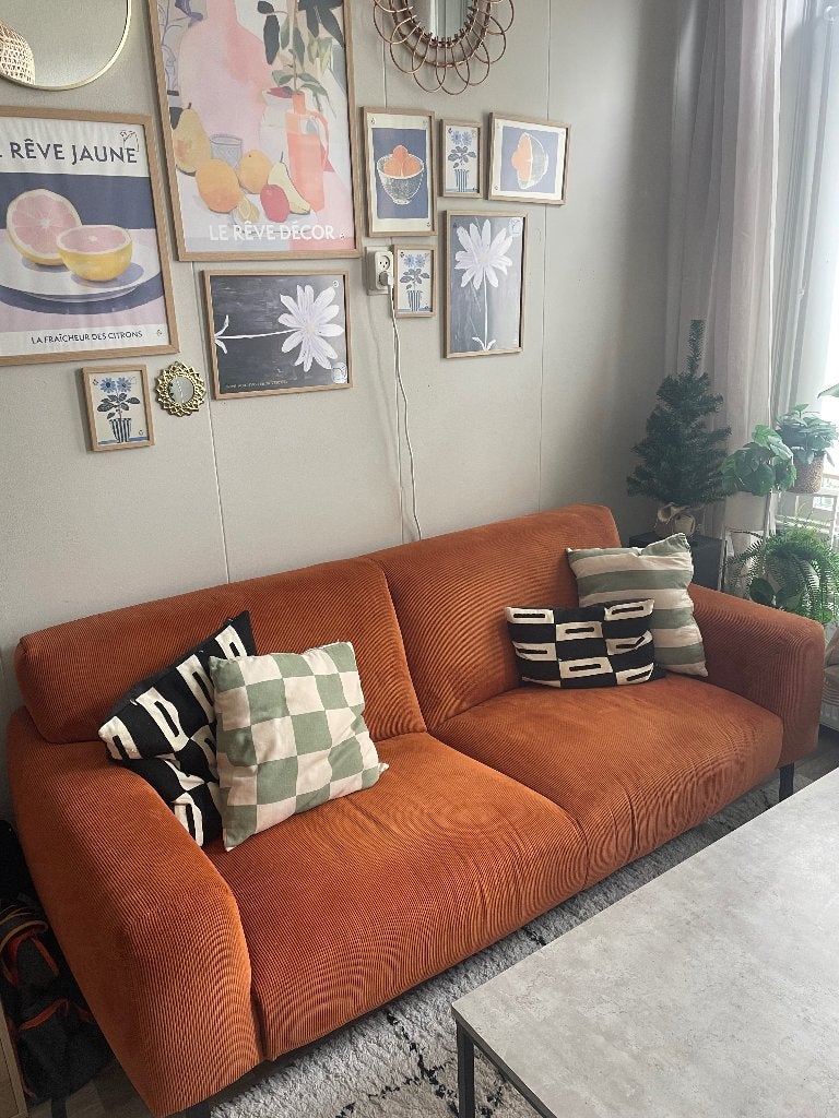 Tweepersoons Oranje bank corduroy stof, Ophalen, Gebruikt, 150 tot 200 cm, Tweepersoons