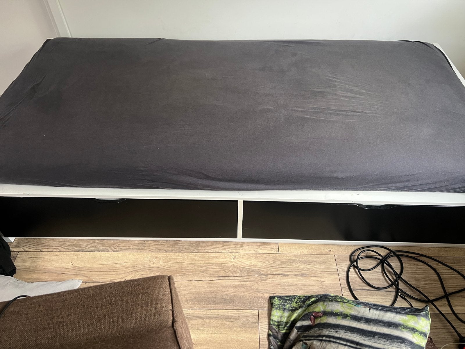 Eenpersoonsbed met opberglades - Wit/zwart ikea, Ophalen, Gebruikt, 90 cm, Eenpersoons
