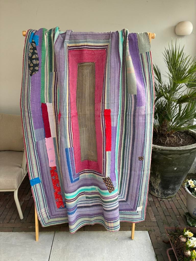 Vintage Kantha Quilt Deken India Sari, Huis en Inrichting, Woonaccessoires | Plaids en Woondekens, Ophalen of Verzenden