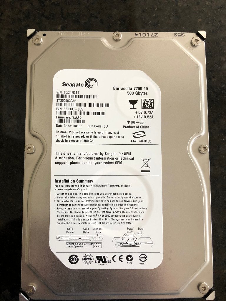 Seagate Barracuda 500Gb HDD 3.5 inch, Computers en Software, Harde schijven, Intern, Gebruikt, Ophalen of Verzenden, Seagate