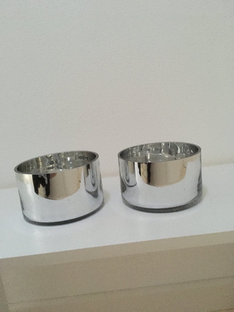 2 BLOEMPOTTEN ZILVERGLAS 15 X 9 CM, Ophalen, Overige materialen, Rond, Binnen