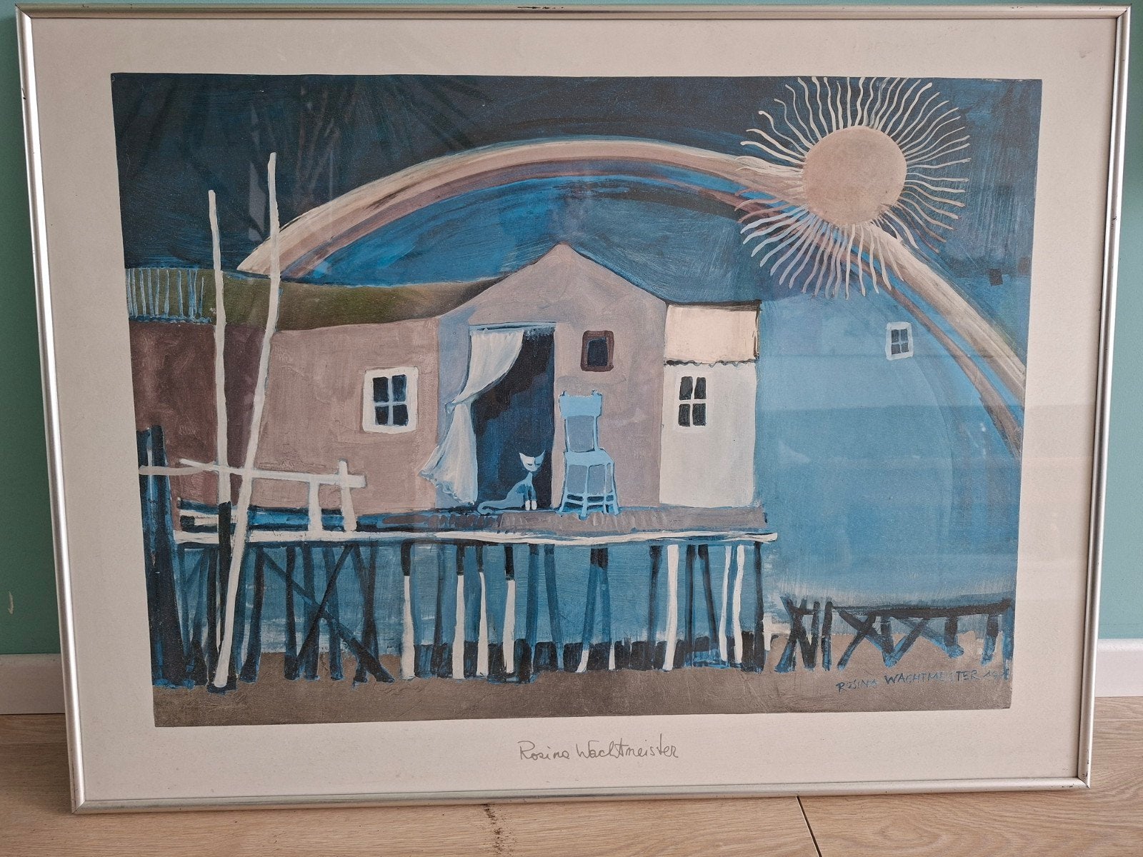 Rosina Wachtmeister Kat op steiger schilderij, Antiek en Kunst, Kunst | Schilderijen | Klassiek, Ophalen of Verzenden
