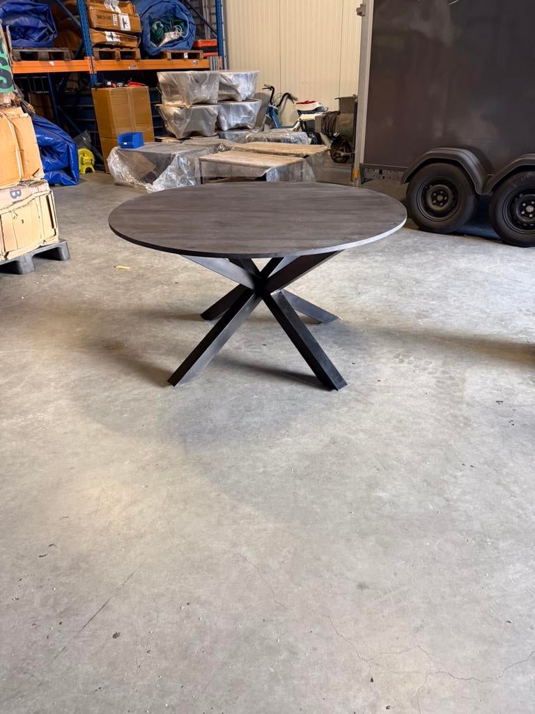 Zwarte mango eettafel 140cm doorsnee nieuw, Ophalen, Nieuw, Rond, 100 tot 150 cm