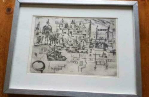 Theo Blom Ets Amsterdam zicht vanaf het IJ Scheen, Antiek en Kunst, Ophalen