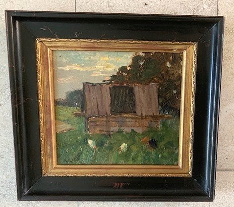 Kippenren met kippen - Henk van Leeuwen v. O. (1890-1972), Paneel, Ophalen of Verzenden, Bijzondere lijst, Olieverf