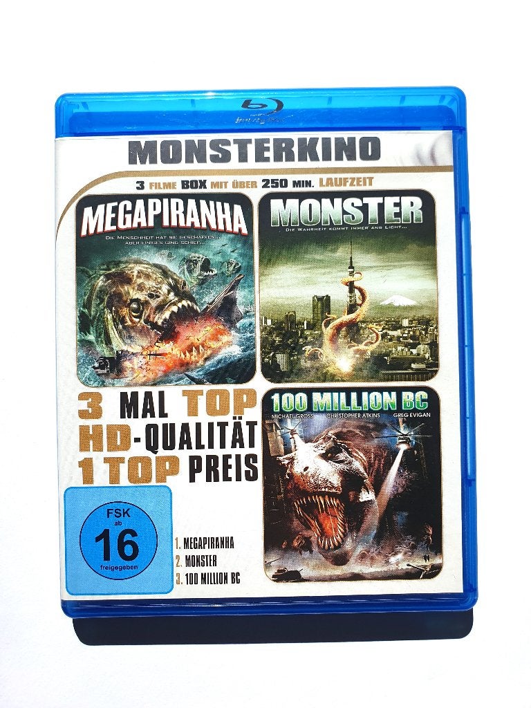 Megapiranha - Monster - 100 Million BC (3 Films), Cd's en Dvd's, Blu-ray, Ophalen of Verzenden, Zo goed als nieuw, Horror