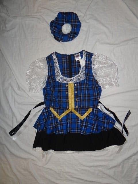 Leuke blauw/zwart/geel geblokte SCHOTSE/HIGHLANDER jurk +pet, Carnaval, Maat 46/48 (XL) of groter, Nieuw, Ophalen of Verzenden