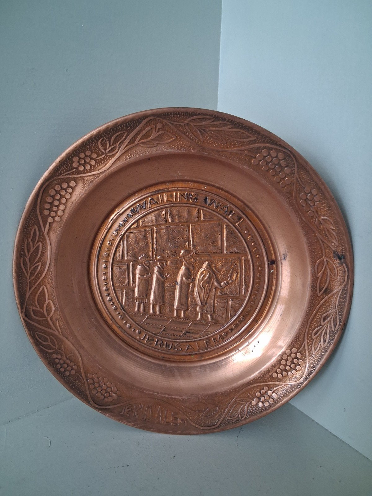 Vintage Koperen Wandbord - Klaagmuur Jerusalem (14,5 cm), Ophalen of Verzenden