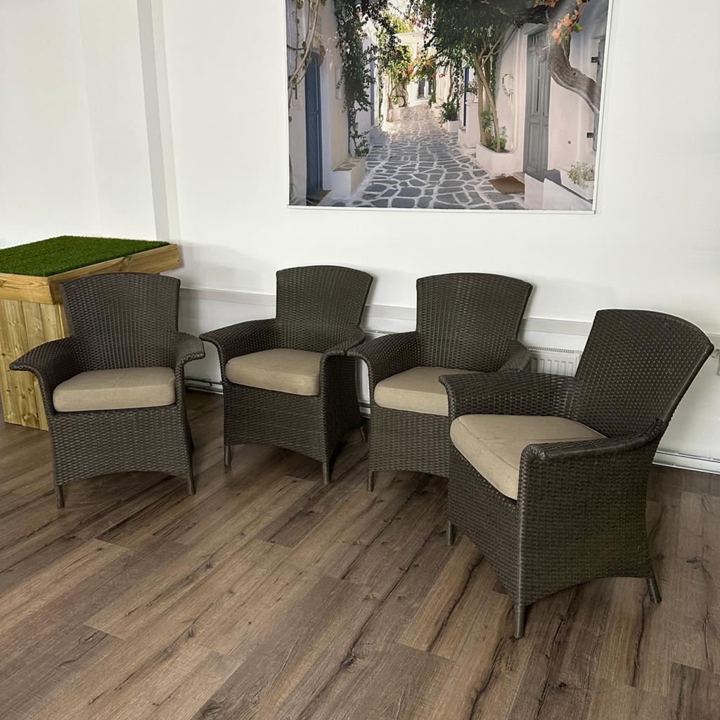 4 wicker tuinstoelen incl. kussens – comfortabele stoelen, Gebruikt, Verzenden, ., .