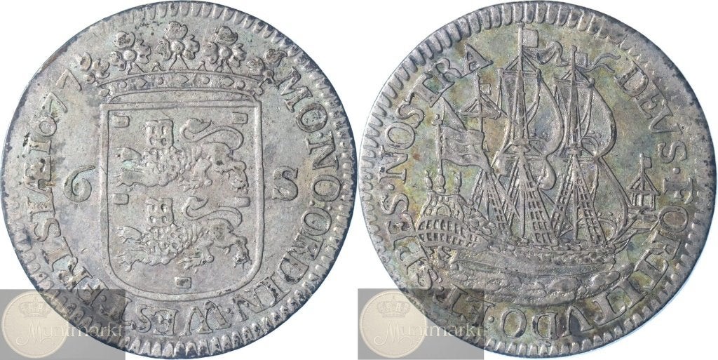 West-Friesland - Scheepjesschelling 6 Stuivers 1677, Vóór koninkrijk, Zilver, Losse munt, Overige waardes