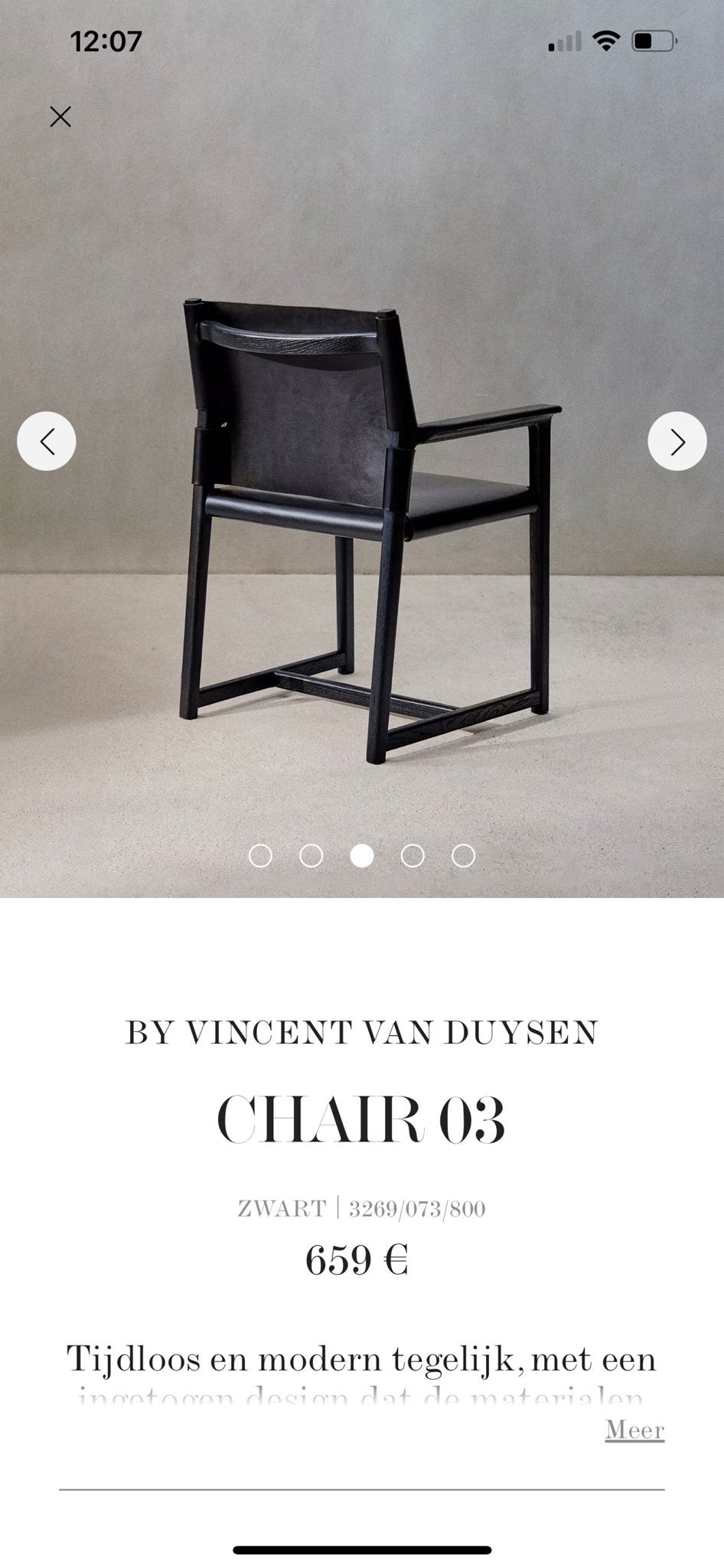 4x Vincent Van Duysen Chair 03 - Zwart Hout & Leer, Gebruikt, Zwart, Ophalen of Verzenden, Eén