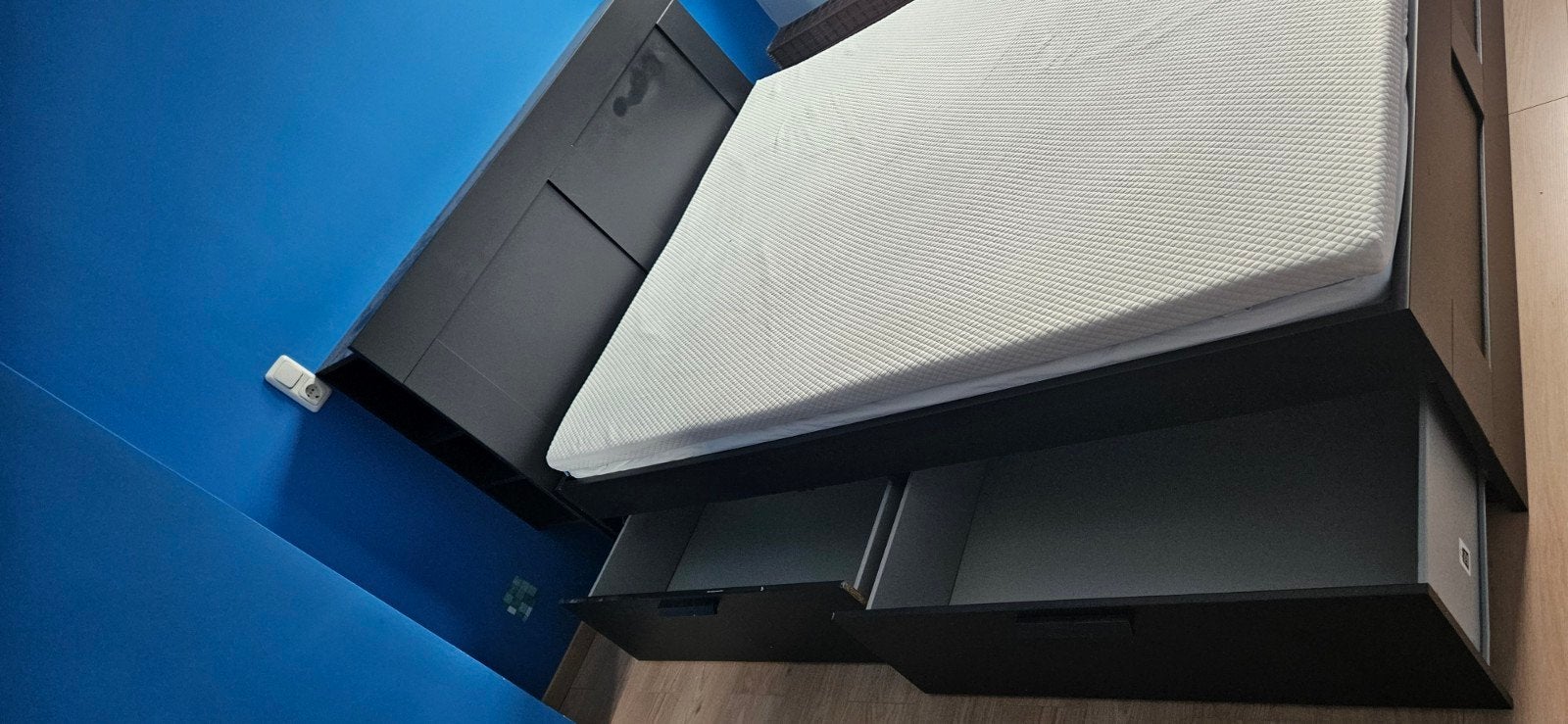 IKEA BRIMNES bedframe 160x200 met opberglades en matras, Huis en Inrichting, Ophalen, Gebruikt, Zwart, Tweepersoons