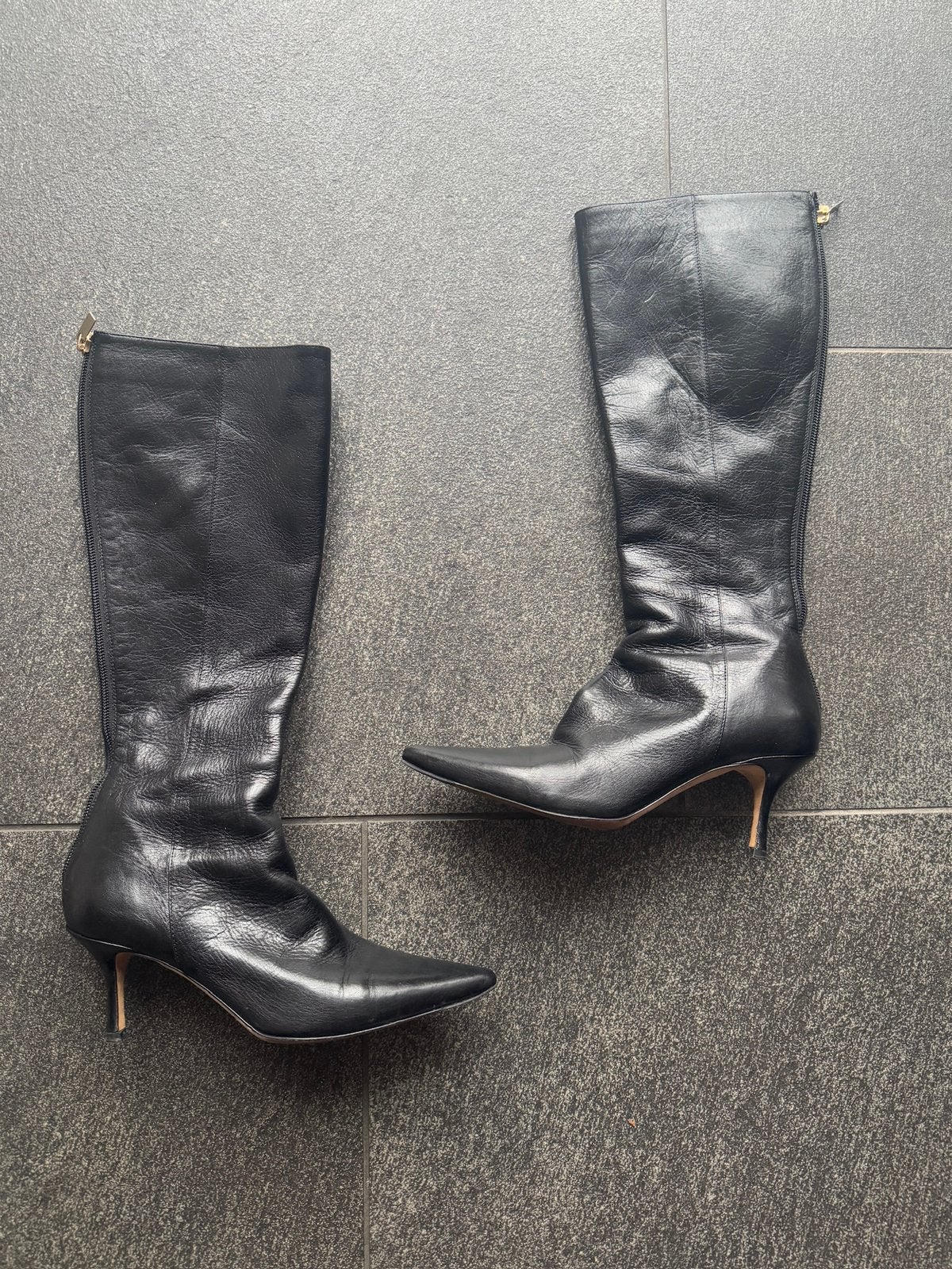 Vintage zwarte Jimmy Choo leren laarzen, Hoge laarzen, Zwart, Jimmy Choo, Ophalen of Verzenden